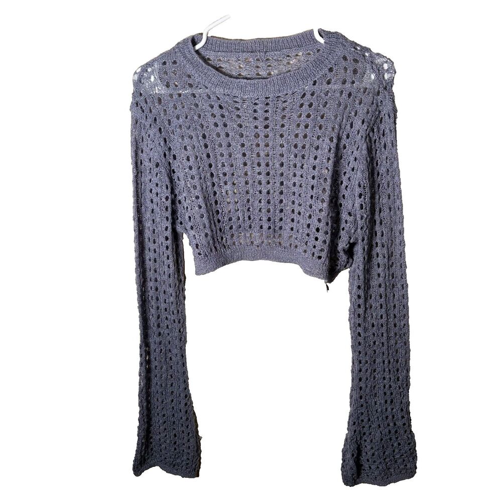 Missguided Sweater Women's Open Knit Cropped Oversized Slouchy Gray NWT